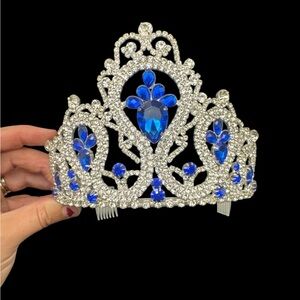 Vintage Blue Rhinestone Crown Tiara Prong Set Rhinestone Crown Prom Bridal
